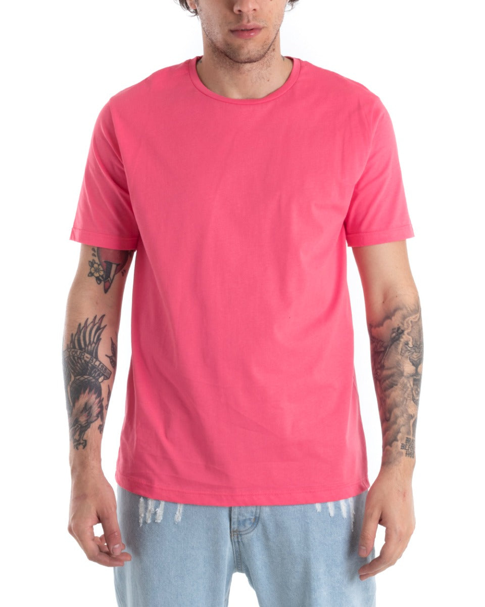 T-shirt Uomo Basic Tinta Unita Fucsia Manica Corta Girocollo Casual GIOSAL-TS2910A