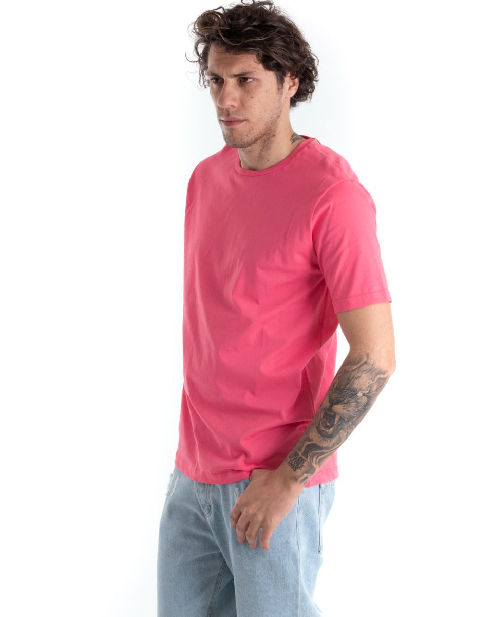 T-shirt Uomo Basic Tinta Unita Fucsia Manica Corta Girocollo Casual GIOSAL-TS2910A