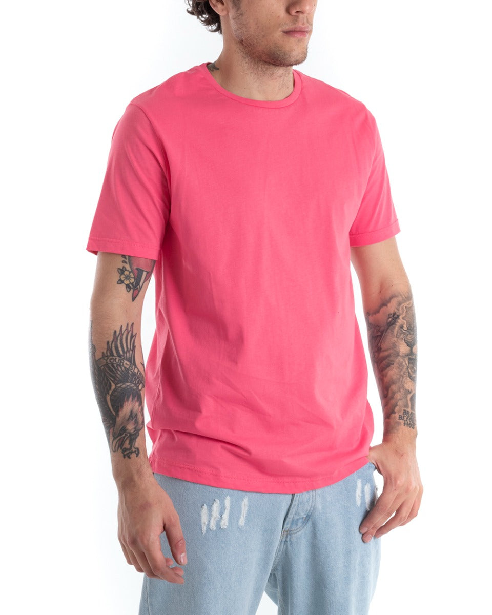 T-shirt Uomo Basic Tinta Unita Fucsia Manica Corta Girocollo Casual GIOSAL-TS2910A