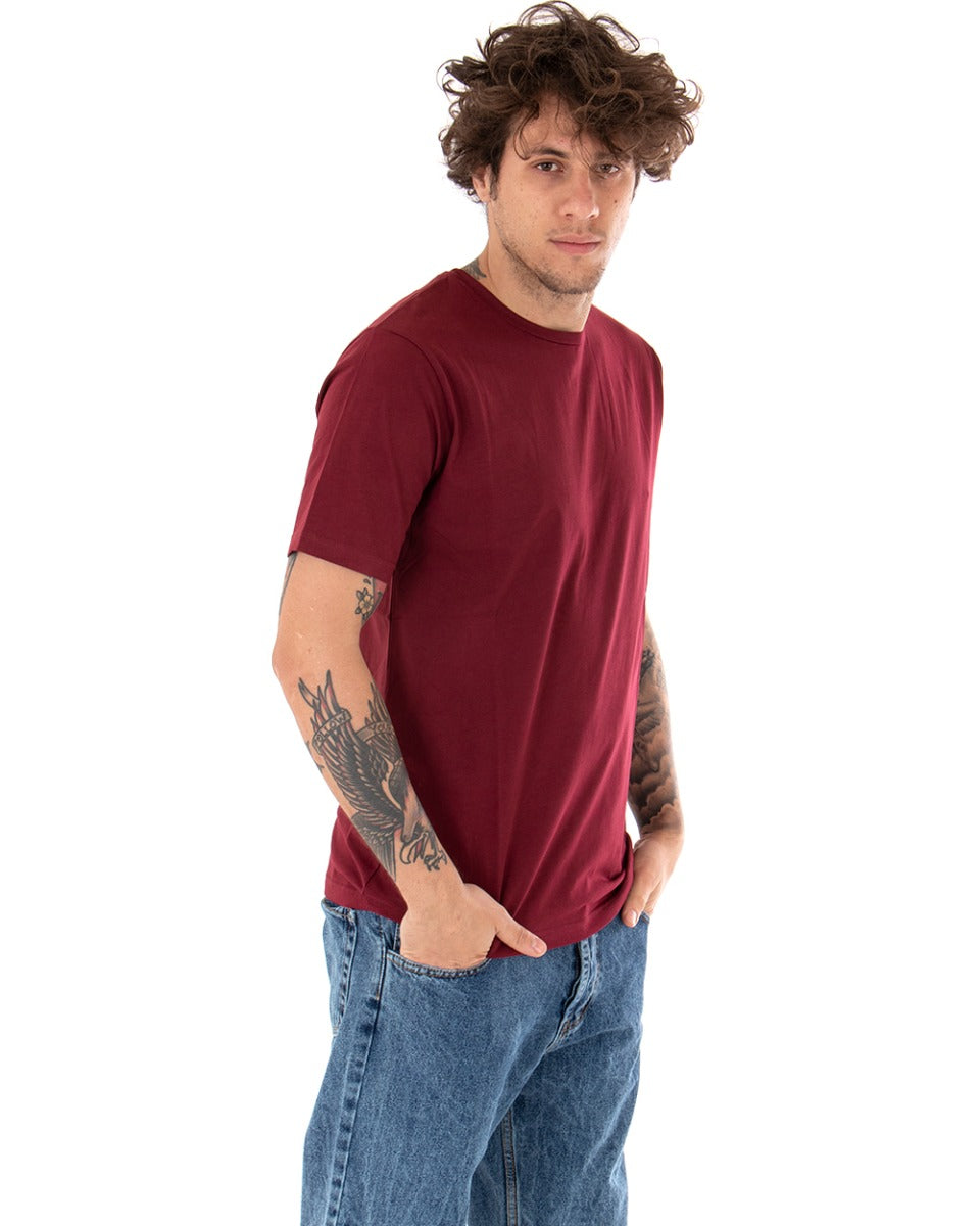 T-shirt Uomo Basic Tinta Unita Manica Corta Girocollo Bordeaux Casual GIOSAL-TS2913A