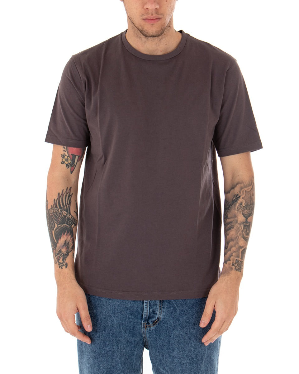 T-shirt Uomo Basic Tinta Unita Manica Corta Girocollo Marrone Casual GIOSAL-TS2914A