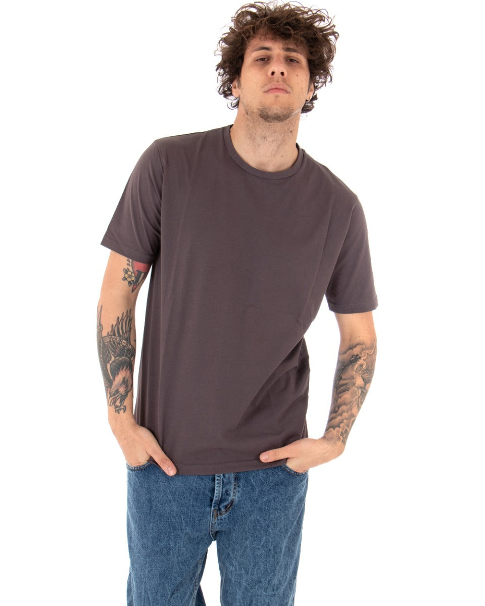 T-shirt Uomo Basic Tinta Unita Manica Corta Girocollo Marrone Casual GIOSAL-TS2914A