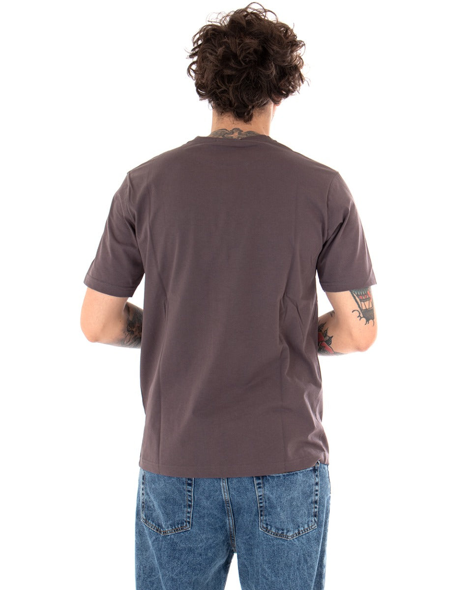 T-shirt Uomo Basic Tinta Unita Manica Corta Girocollo Marrone Casual GIOSAL-TS2914A