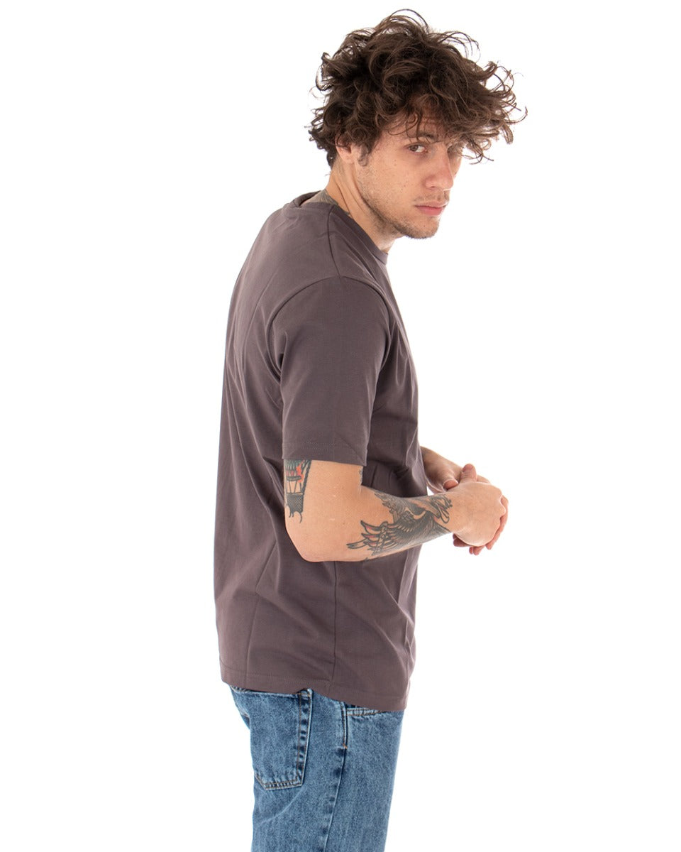 T-shirt Uomo Basic Tinta Unita Manica Corta Girocollo Marrone Casual GIOSAL-TS2914A