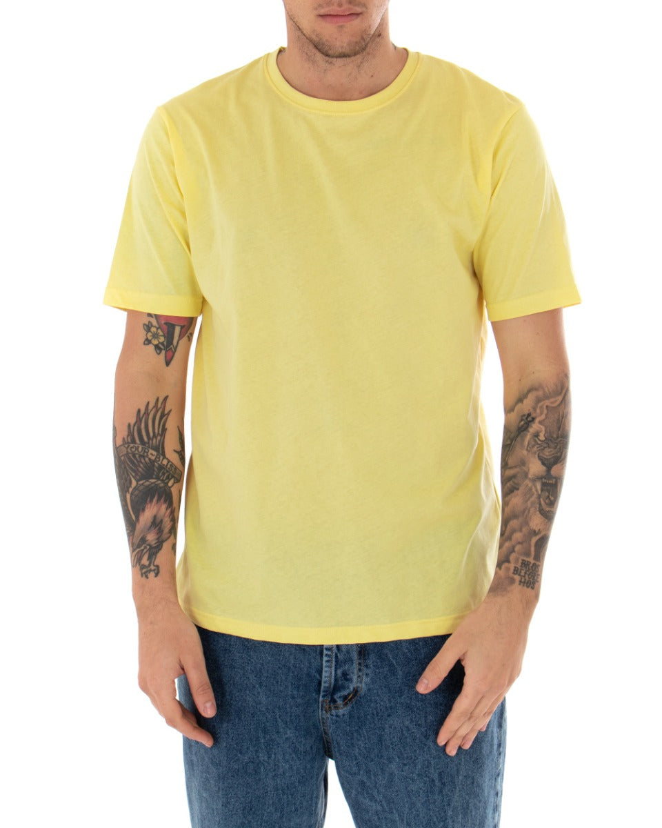 T-shirt Uomo Basic Tinta Unita Manica Corta Girocollo Giallo Casual GIOSAL-TS2916A