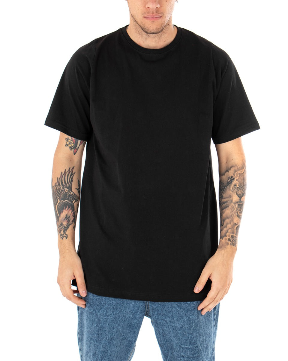 T-shirt Uomo Oversize Girocollo Tinta Unita Casual Nera Basic Manica Corta GIOSAL-TS2928A