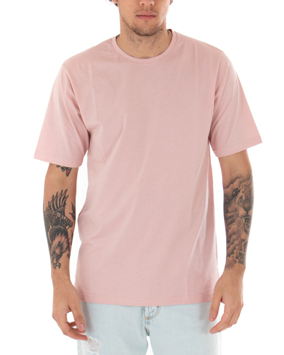 T-shirt Uomo Basic Tinta Unita Rosa Girocollo Manica Corta Casual Spacchi GIOSAL-TS2930A