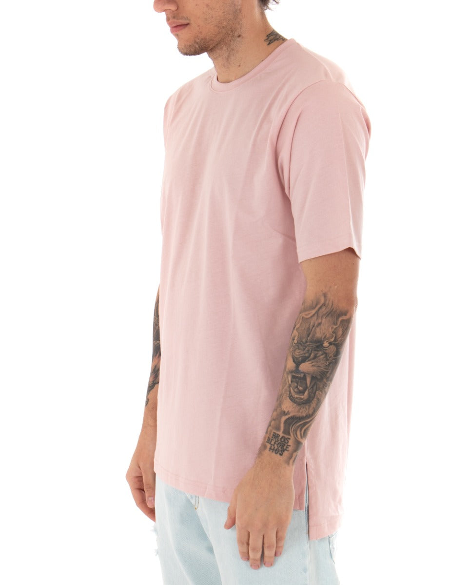 T-shirt Uomo Basic Tinta Unita Rosa Girocollo Manica Corta Casual Spacchi GIOSAL-TS2930A