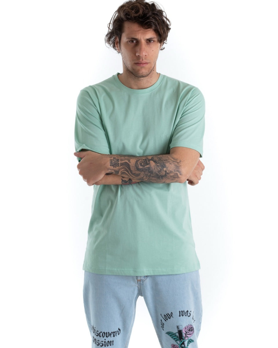 T-shirt Uomo Basic Tinta Unita Verde Acqua Girocollo Manica Corta Casual Spacchi GIOSAL-TS2931A