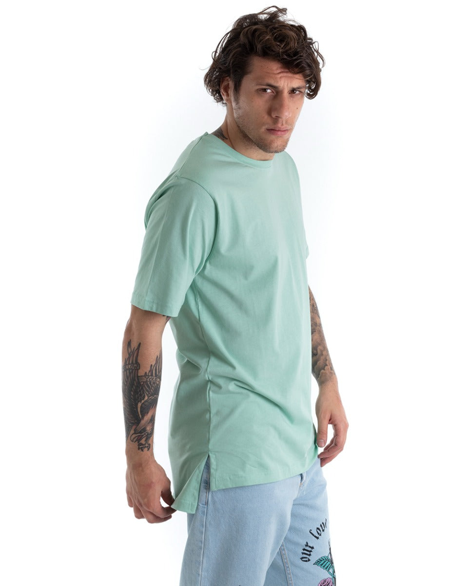 T-shirt Uomo Basic Tinta Unita Verde Acqua Girocollo Manica Corta Casual Spacchi GIOSAL-TS2931A