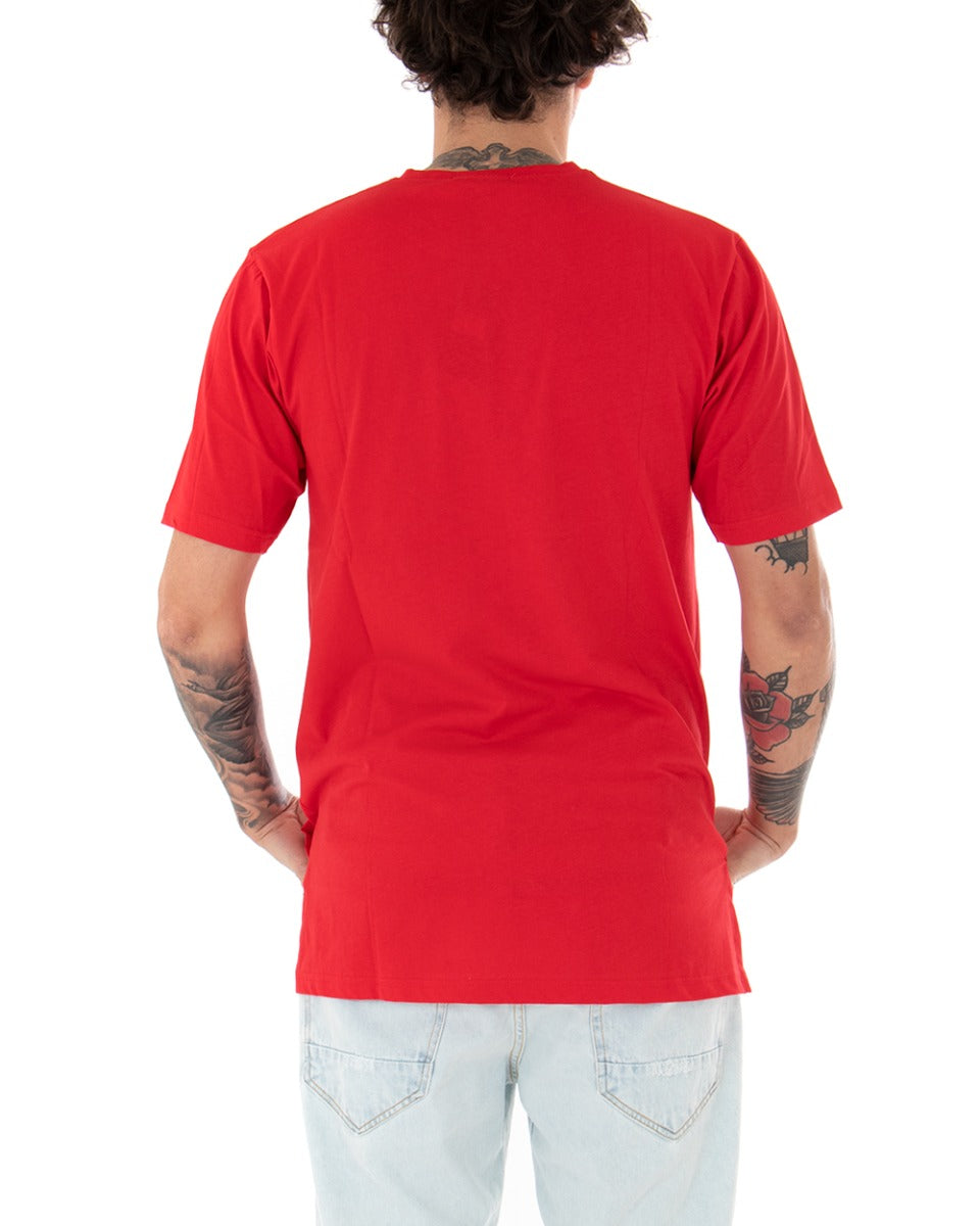 T-shirt Uomo Basic Tinta Unita Rosso Girocollo Manica Corta Casual Spacchi GIOSAL-TS2935A
