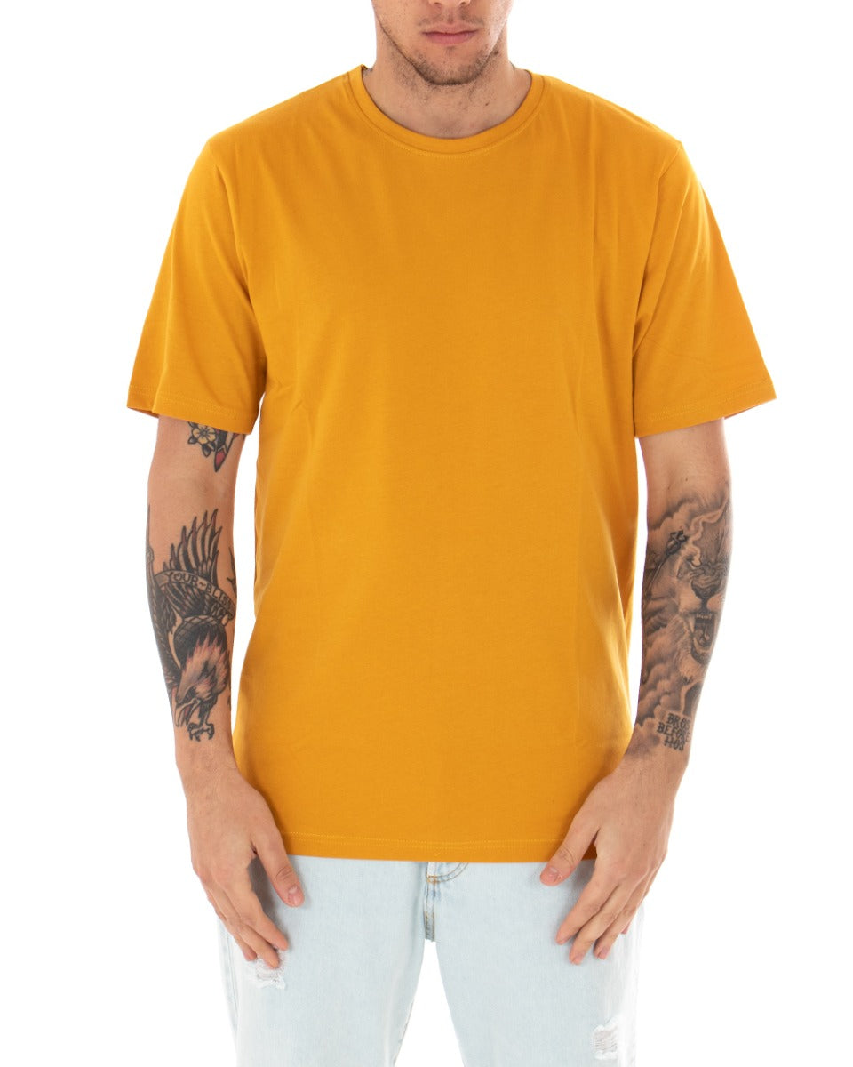 T-shirt Uomo Basic Tinta Unita Senape Girocollo Manica Corta Casual Spacchi GIOSAL-TS2937A
