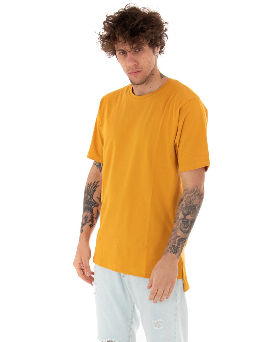 T-shirt Uomo Basic Tinta Unita Senape Girocollo Manica Corta Casual Spacchi GIOSAL-TS2937A