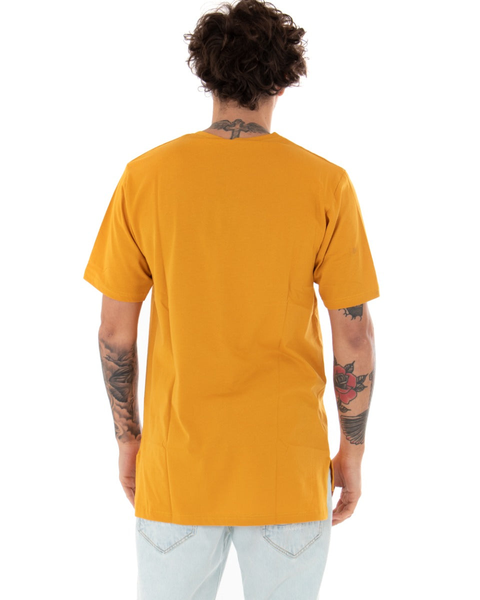 T-shirt Uomo Basic Tinta Unita Senape Girocollo Manica Corta Casual Spacchi GIOSAL-TS2937A