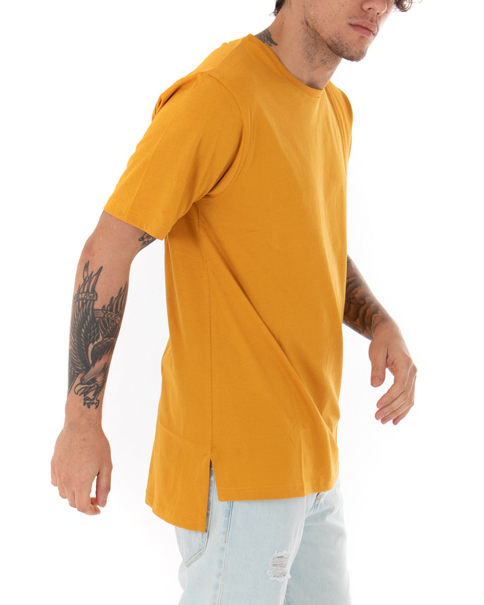 T-shirt Uomo Basic Tinta Unita Senape Girocollo Manica Corta Casual Spacchi GIOSAL-TS2937A
