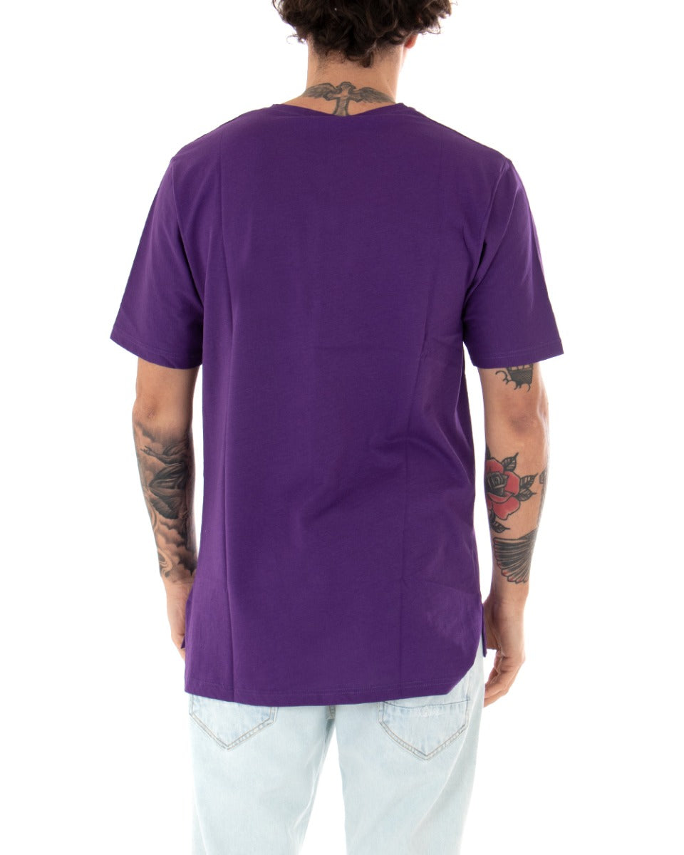 T-shirt Uomo Basic Tinta Unita Viola Girocollo Manica Corta Casual Spacchi GIOSAL-TS2938A