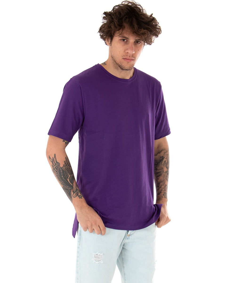 T-shirt Uomo Basic Tinta Unita Viola Girocollo Manica Corta Casual Spacchi GIOSAL-TS2938A