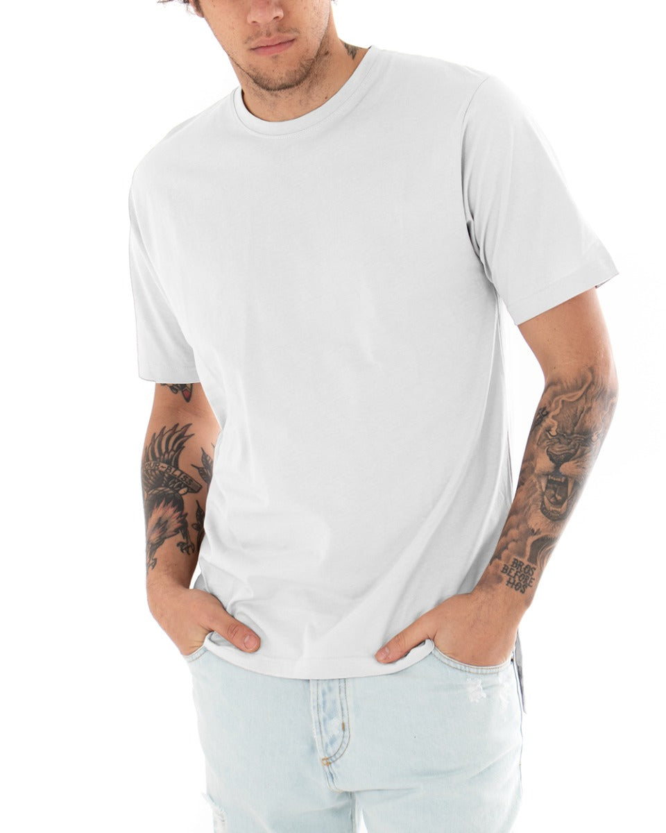 T-shirt Uomo Basic Tinta Unita Bianca Girocollo Manica Corta Casual Spacchi GIOSAL-TS2942A