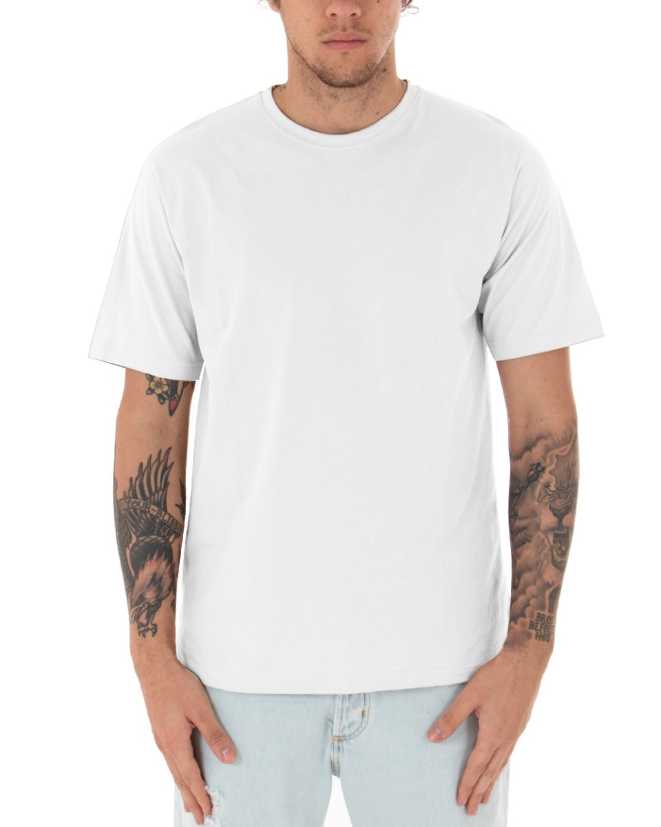 T-shirt Uomo Basic Tinta Unita Bianca Girocollo Manica Corta Casual Spacchi GIOSAL-TS2942A