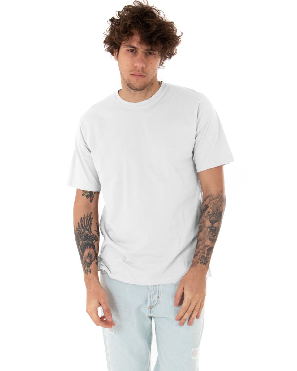 T-shirt Uomo Basic Tinta Unita Bianca Girocollo Manica Corta Casual Spacchi GIOSAL-TS2942A