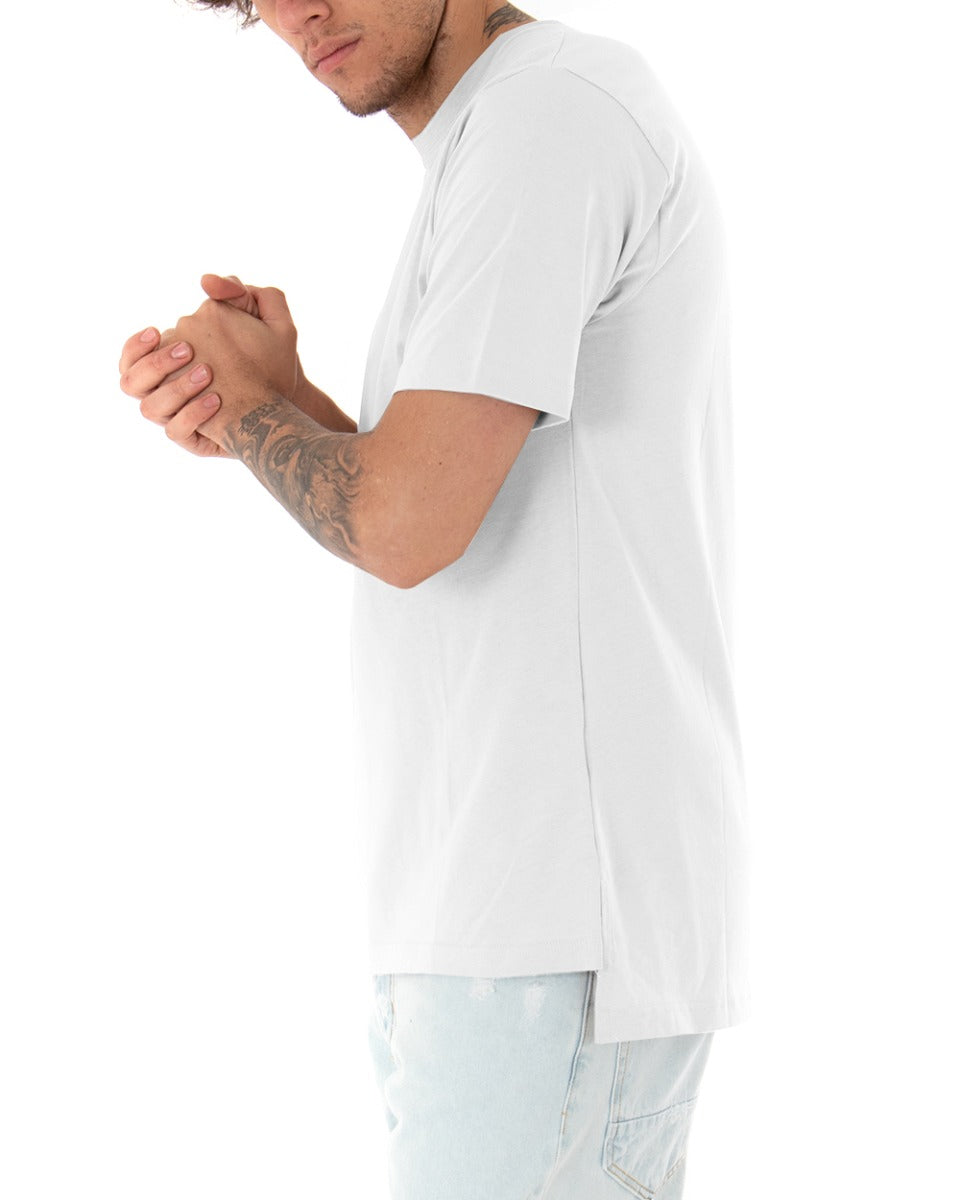 T-shirt Uomo Basic Tinta Unita Bianca Girocollo Manica Corta Casual Spacchi GIOSAL-TS2942A