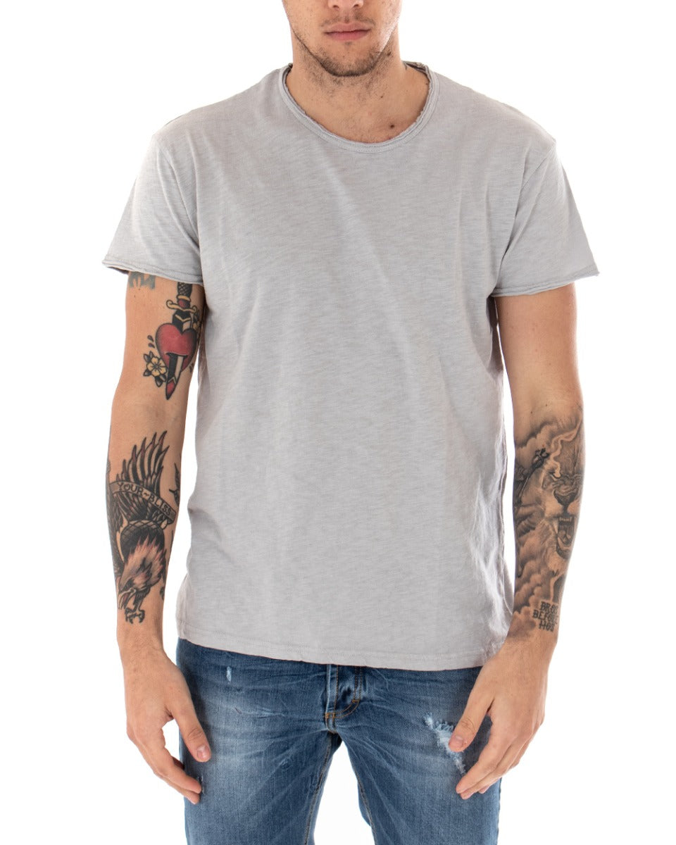 T-shirt Uomo Basic Tinta Unita Grigio Chiaro Girocollo Manica Corta GIOSAL-TS2945A