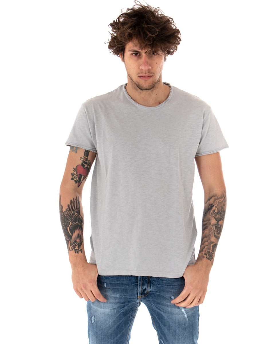 T-shirt Uomo Basic Tinta Unita Grigio Chiaro Girocollo Manica Corta GIOSAL-TS2945A