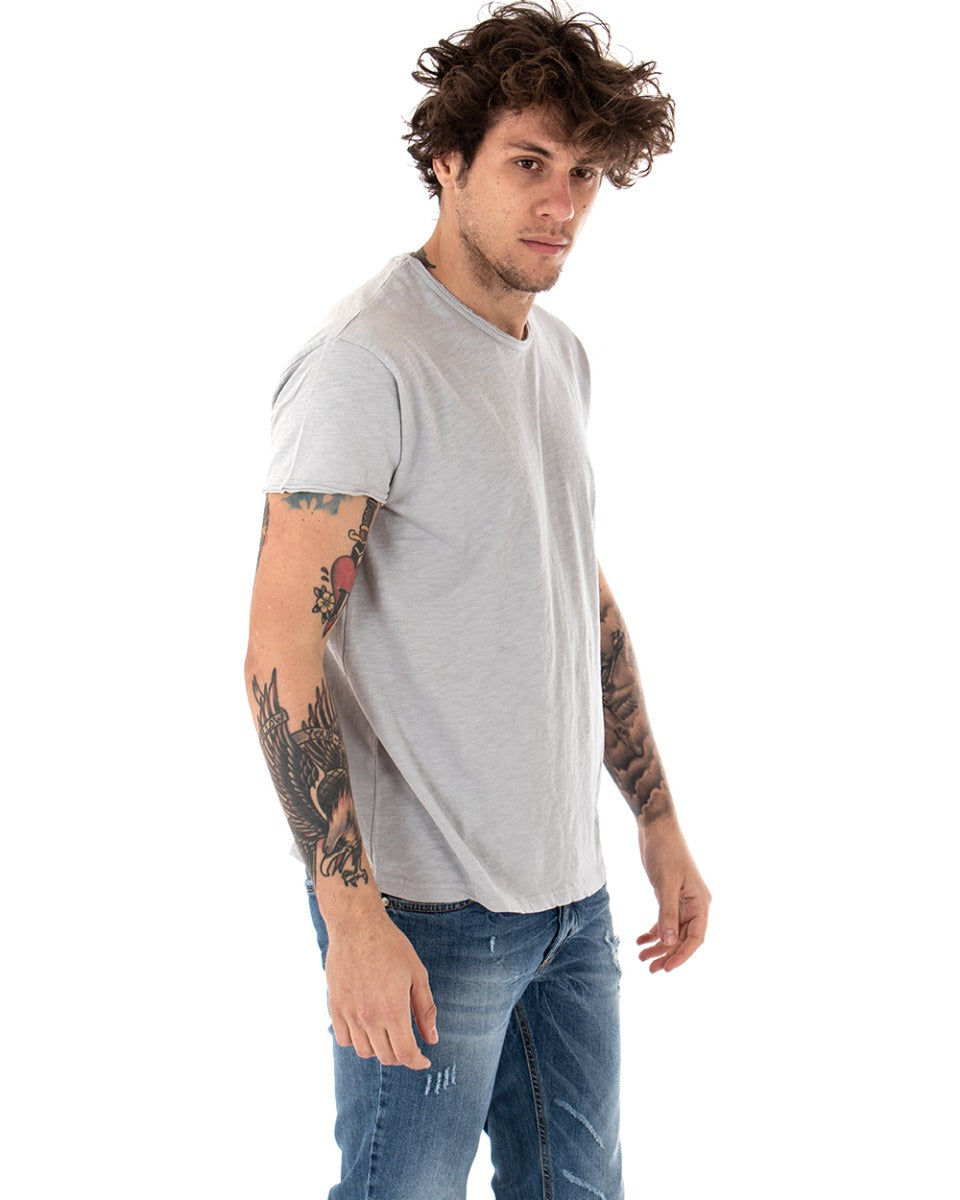 T-shirt Uomo Basic Tinta Unita Grigio Chiaro Girocollo Manica Corta GIOSAL-TS2945A