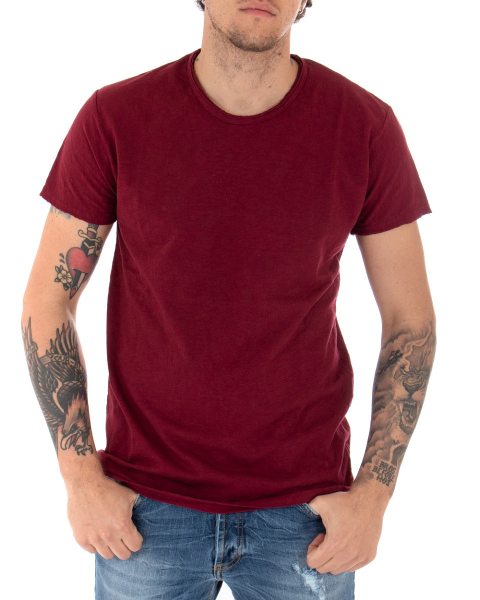 T-shirt Uomo Basic Tinta Unita Bordeaux Girocollo Manica Corta GIOSAL-TS2946A