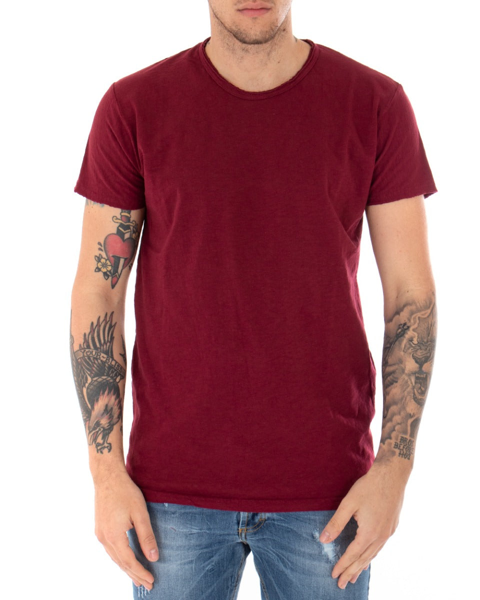 T-shirt Uomo Basic Tinta Unita Bordeaux Girocollo Manica Corta GIOSAL-TS2946A