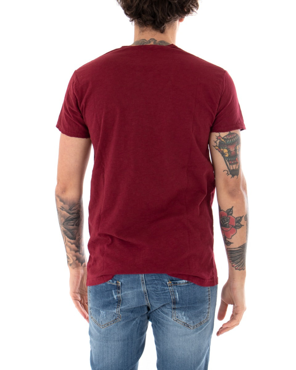 T-shirt Uomo Basic Tinta Unita Bordeaux Girocollo Manica Corta GIOSAL-TS2946A