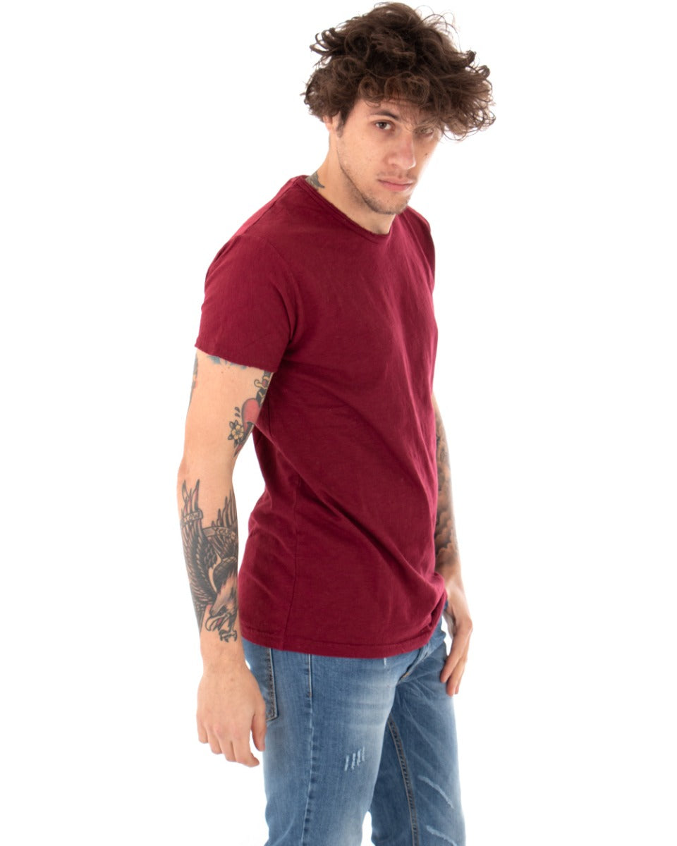 T-shirt Uomo Basic Tinta Unita Bordeaux Girocollo Manica Corta GIOSAL-TS2946A