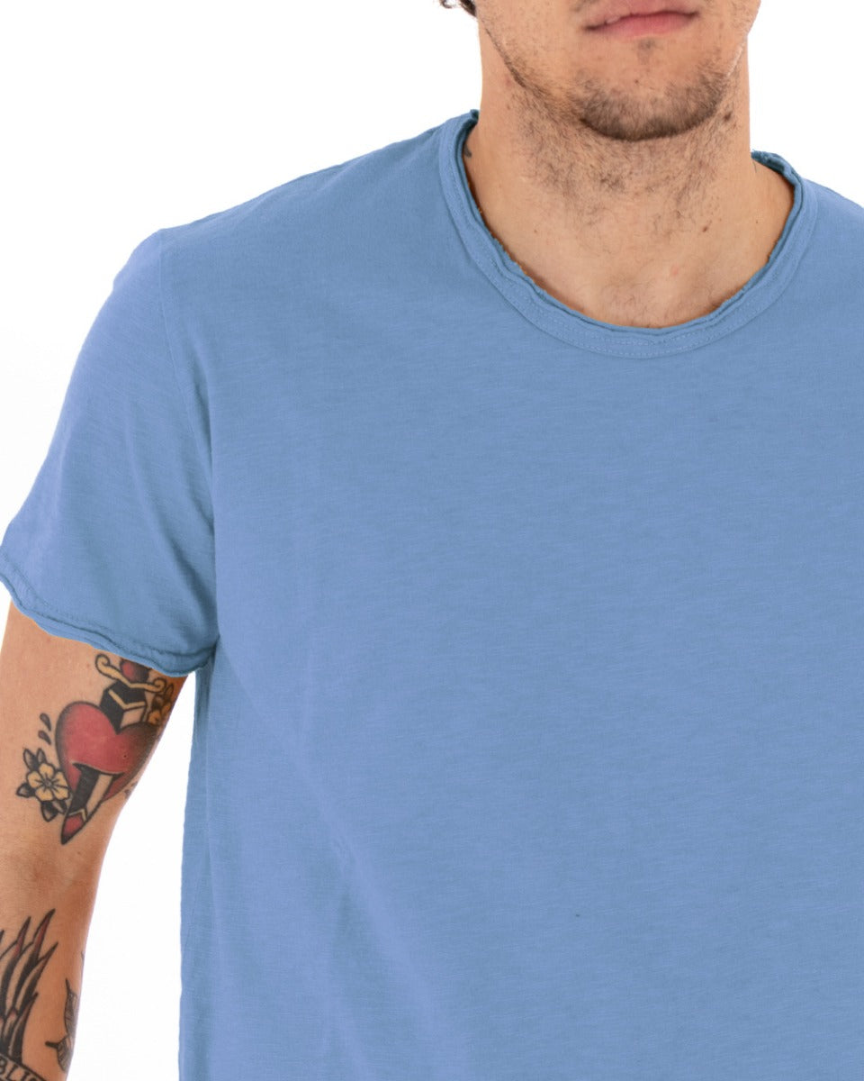 T-shirt Uomo Basic Tinta Unita Polvere Girocollo Manica Corta GIOSAL-TS2954A