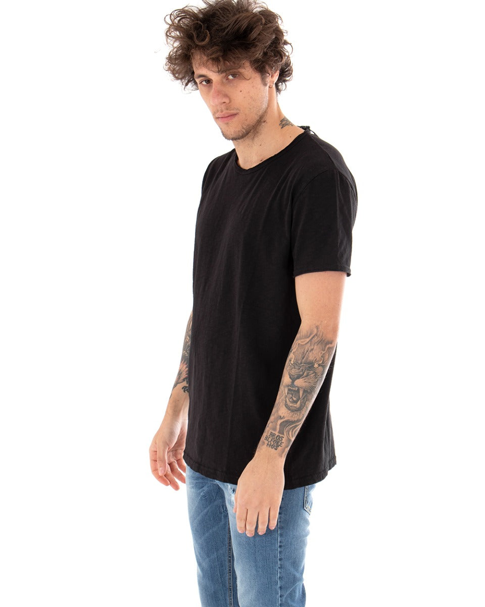 T-shirt Uomo Basic Tinta Unita Nera Girocollo Manica Corta GIOSAL-TS2956A