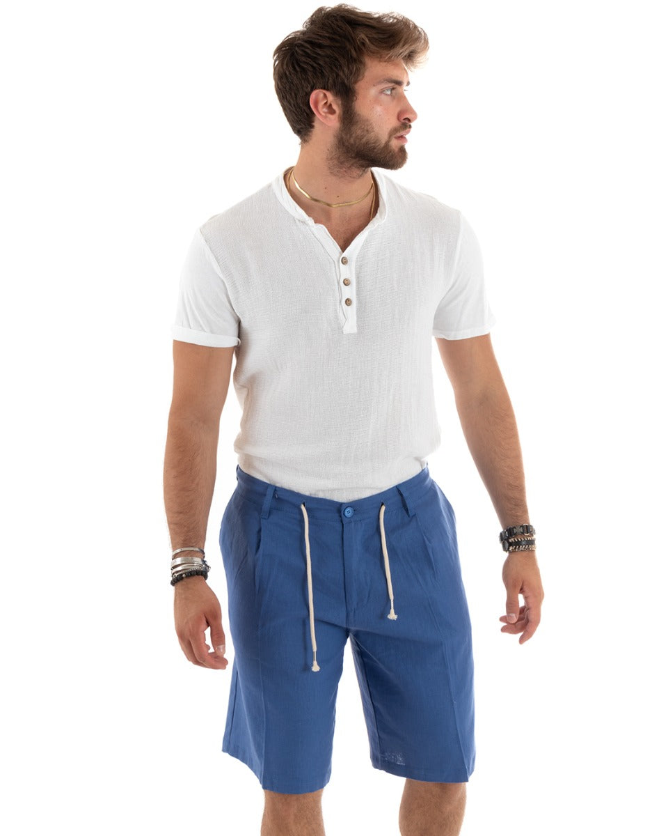 T-shirt Uomo Collo Serafino Bottoni Tinta Unita Maniche Corte Cotone Bianca Casual GIOSAL-TS2957A