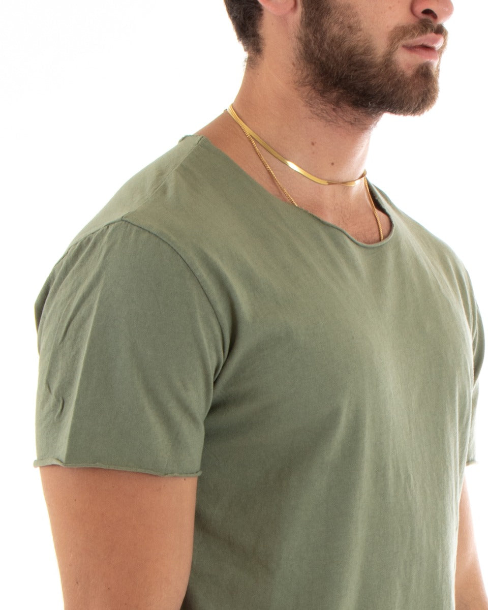 T-shirt Uomo Girocollo Maniche Corte Taglio Vivo Tinta Unita Verde Basic GIOSAL-TS2962A