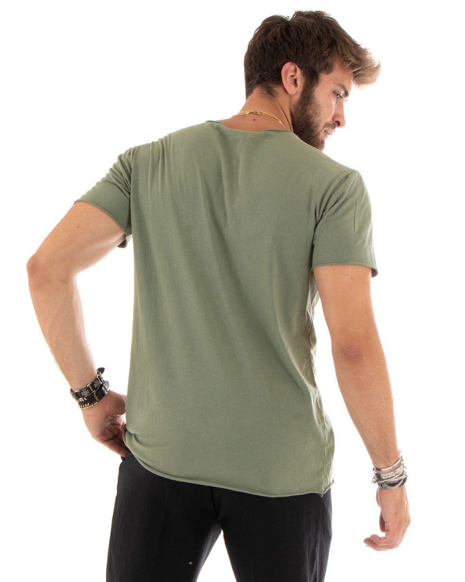 T-shirt Uomo Girocollo Maniche Corte Taglio Vivo Tinta Unita Verde Basic GIOSAL-TS2962A