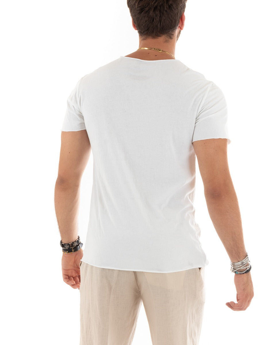 T-shirt Uomo Girocollo Taglio Vivo Morbido Cotone Basic Tinta Unita Bianco GIOSAL-TS2963A