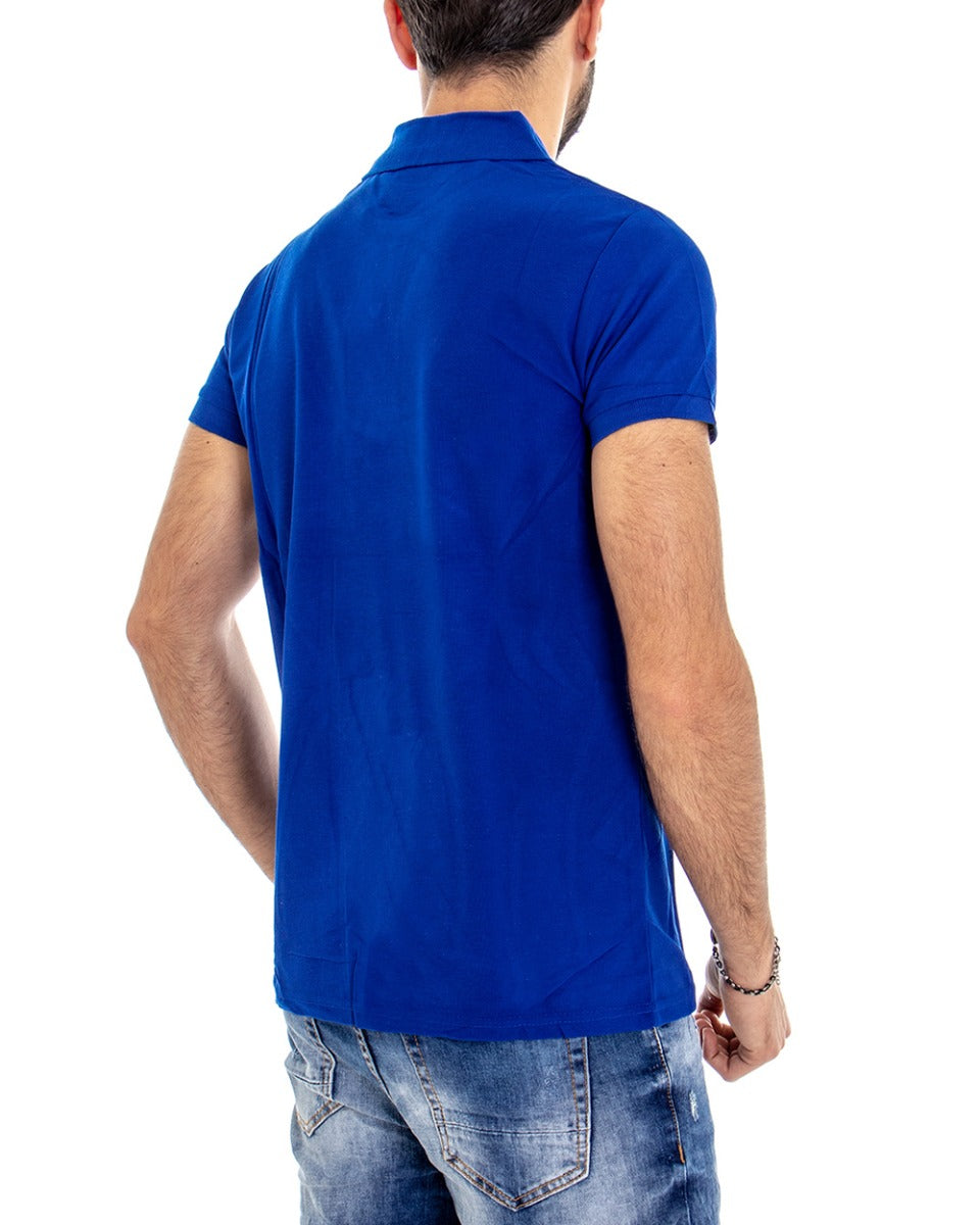T-shirt Uomo Polo Tinta Unita Blu Royal Manica Corta Colletto Bottoncini Basic Casual GIOSAL-TS2972A