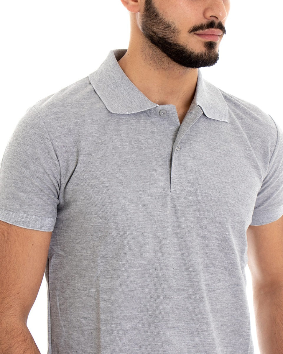 T-shirt Uomo Polo Tinta Unita Grigio Manica Corta Colletto Bottoncini Basic Casual GIOSAL-TS2973A