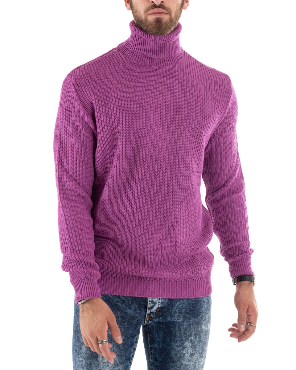 Paul Barrell Men's Pullover Sweater Solid Color Magenta High Neck Casual GIOSAL M2352A