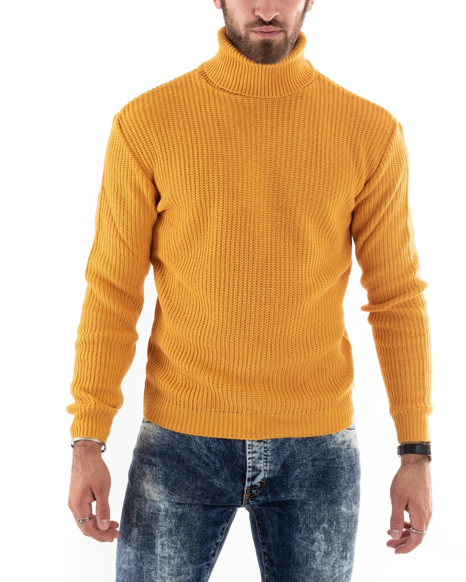 Paul Barrell Men's Pullover Sweater Solid Color Mustard High Neck Casual GIOSAL M2347A