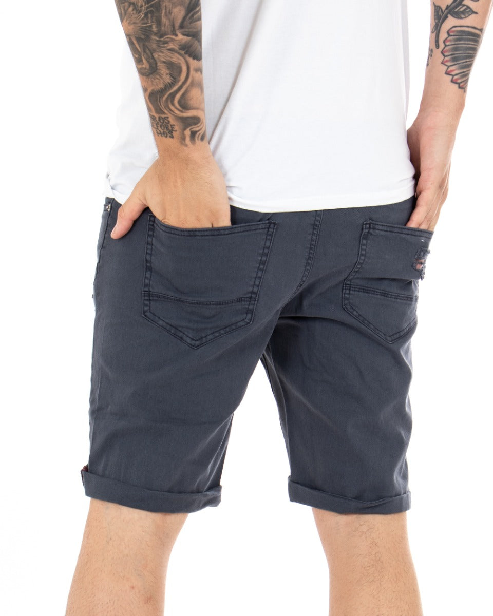 Bermuda Pantaloncino Uomo Corto Rotture Blu Cinque Tasche Slim GIOSAL-PC1894A