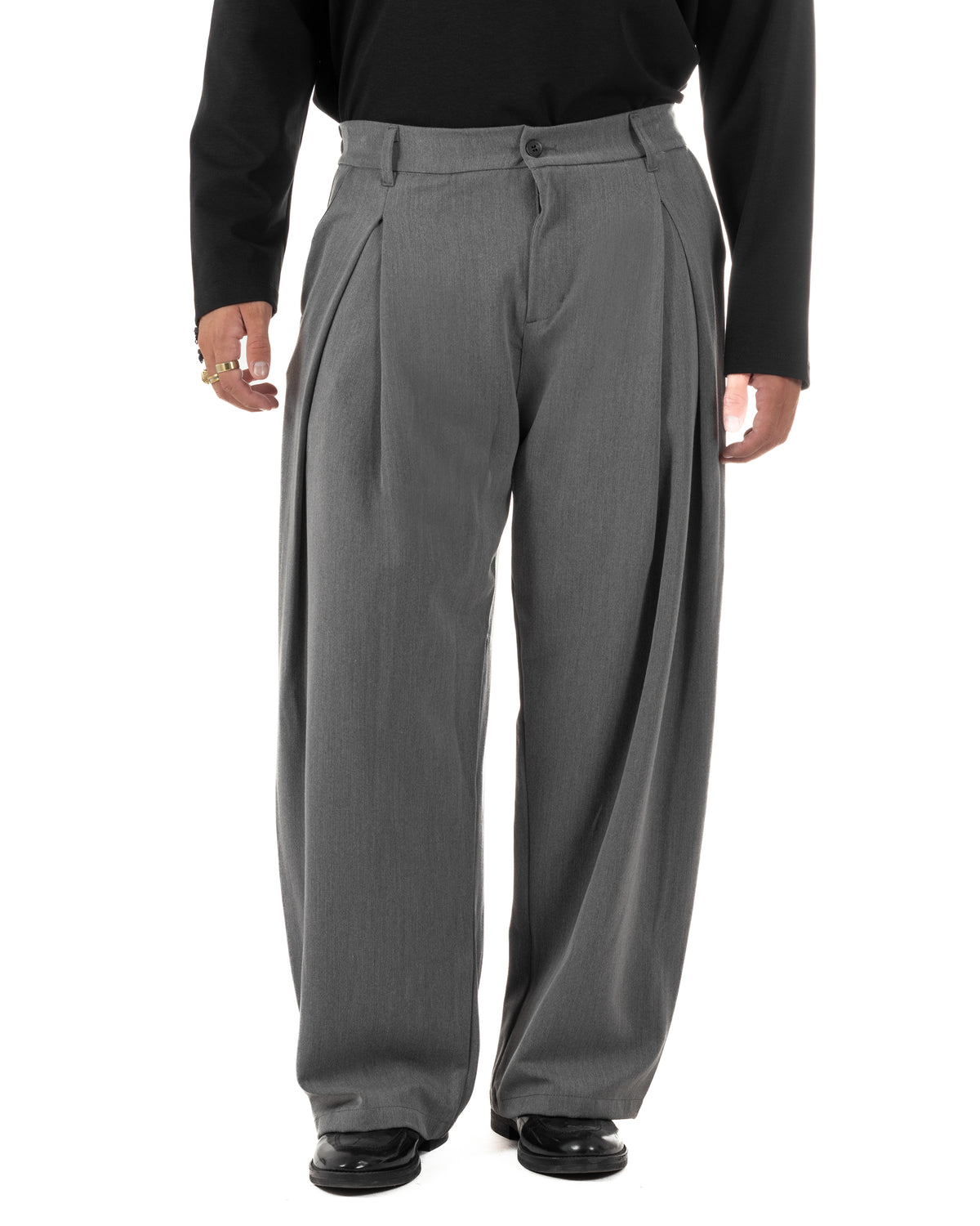 Pantaloni uomo viscosa baggy wide fit pinces grigio P6524A