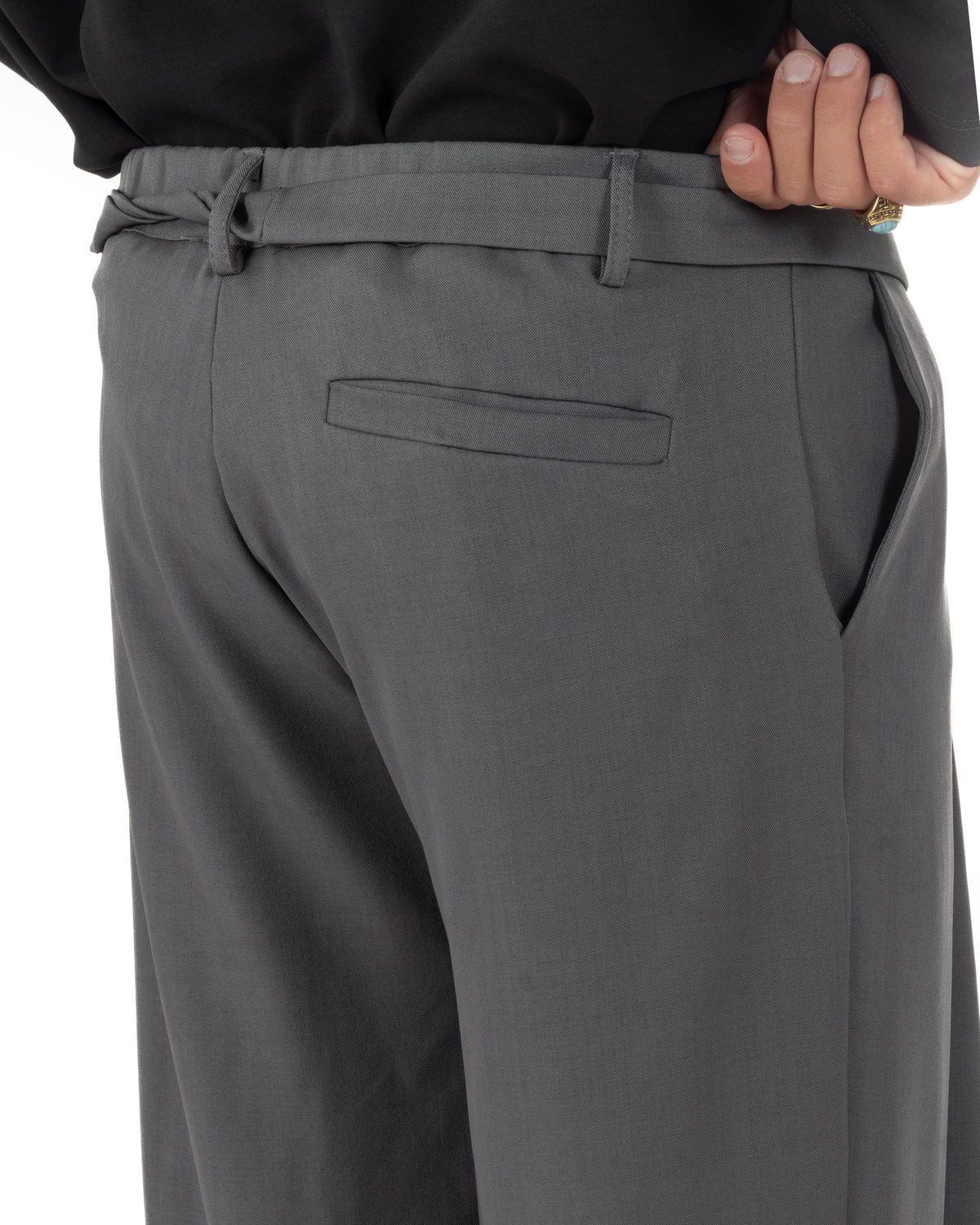 Pantalones de hombre de viscosa palazzo de pernera ancha con cinturón baggy grises P6398A
