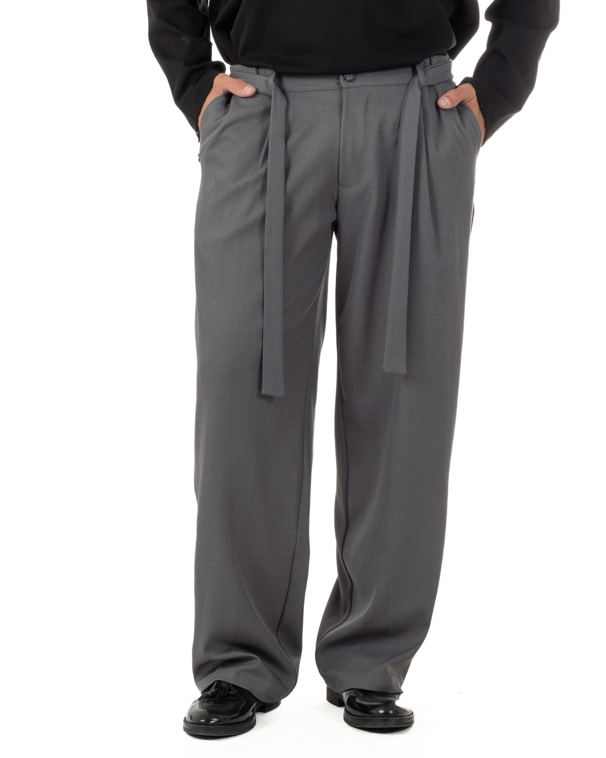 Pantaloni Uomo Viscosa Palazzo Fondo Ampio Cintura Baggy Grigio P6398A