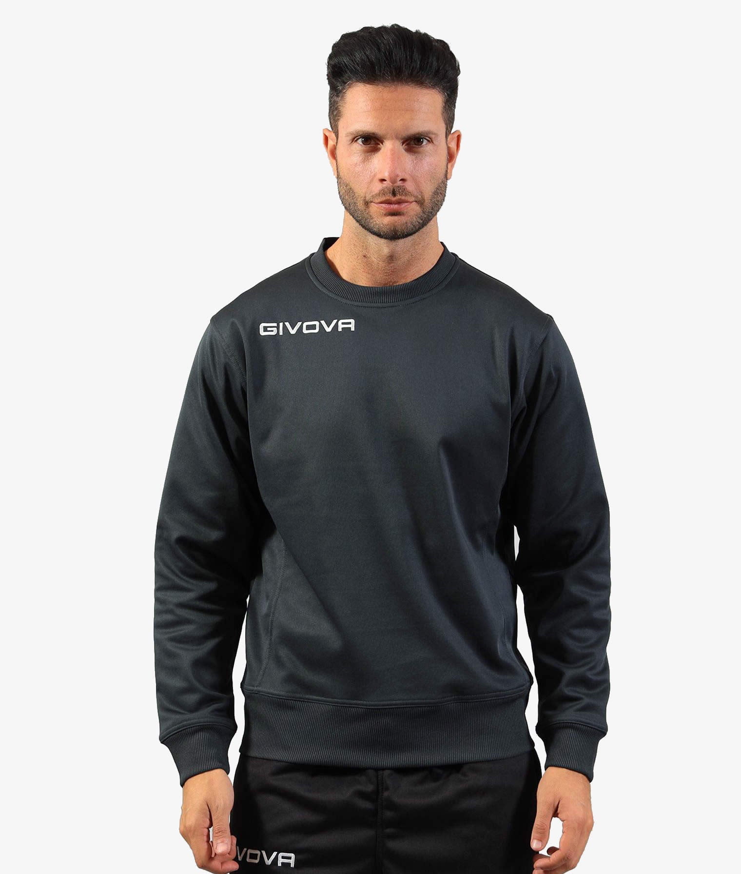 MAGLIA GIROCOLLO GIVOVA ONE GRIGIO SCURO Polarfleece Unisex Sportiva Da Ginnastica Felpa Comoda Per Allenamento Tinta Unita GIOSAL