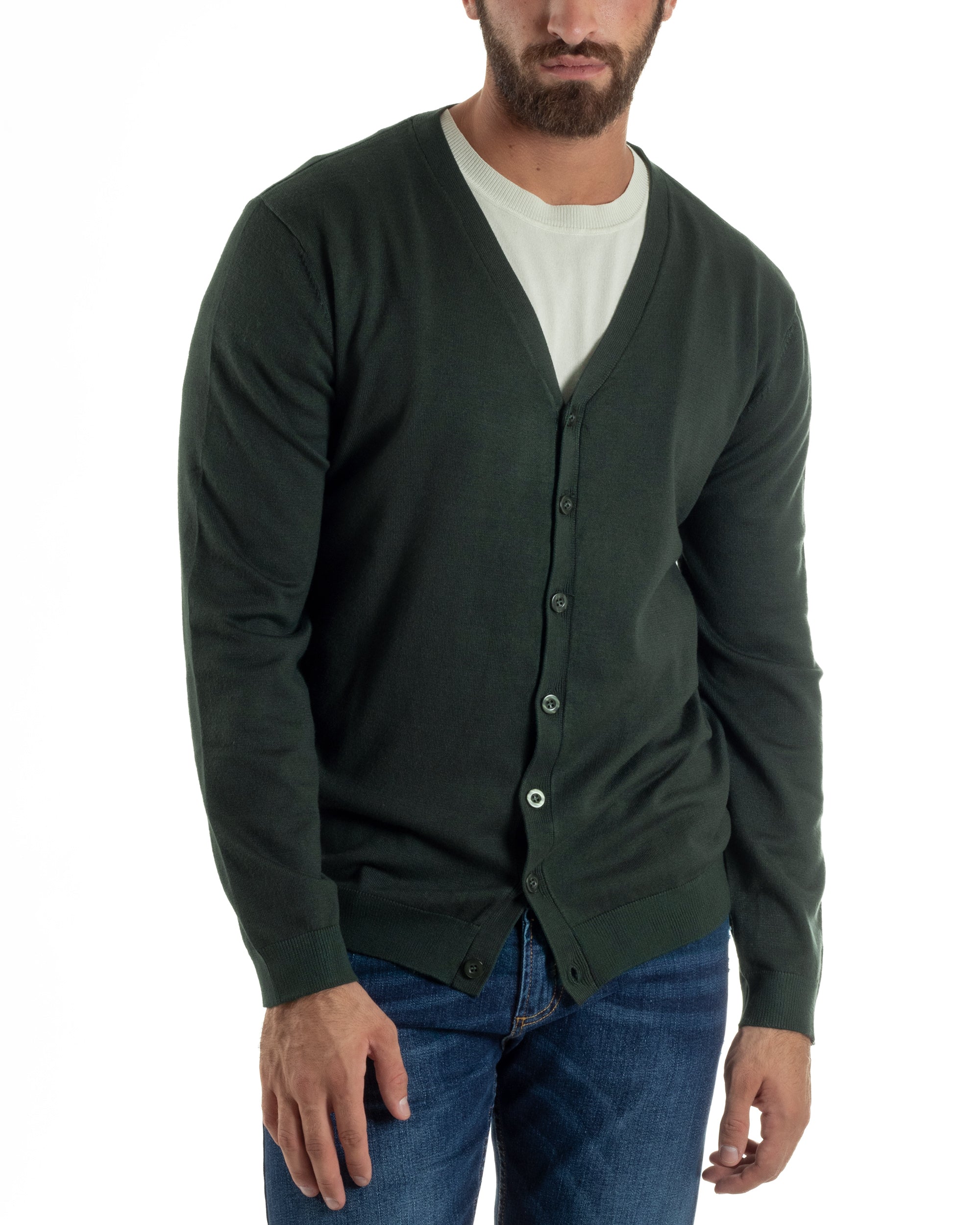 Cardigan Maglia Sottile Scollo a V Basic Verde M2690A