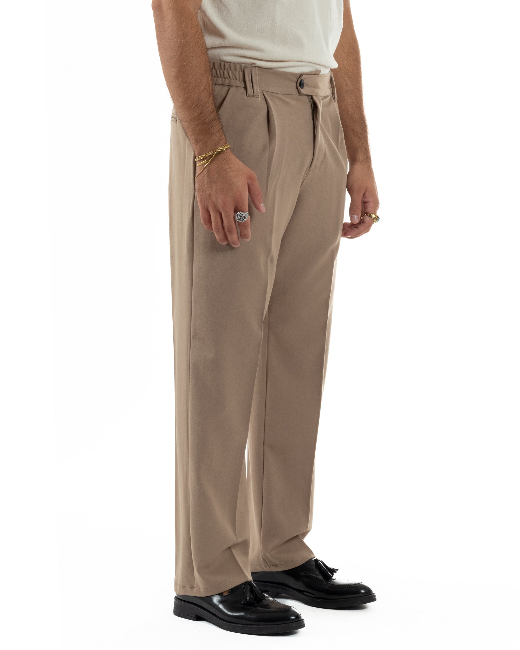 Pantaloni Viscosa Uomo Baggy Fondo Ampio Camel P5913A
