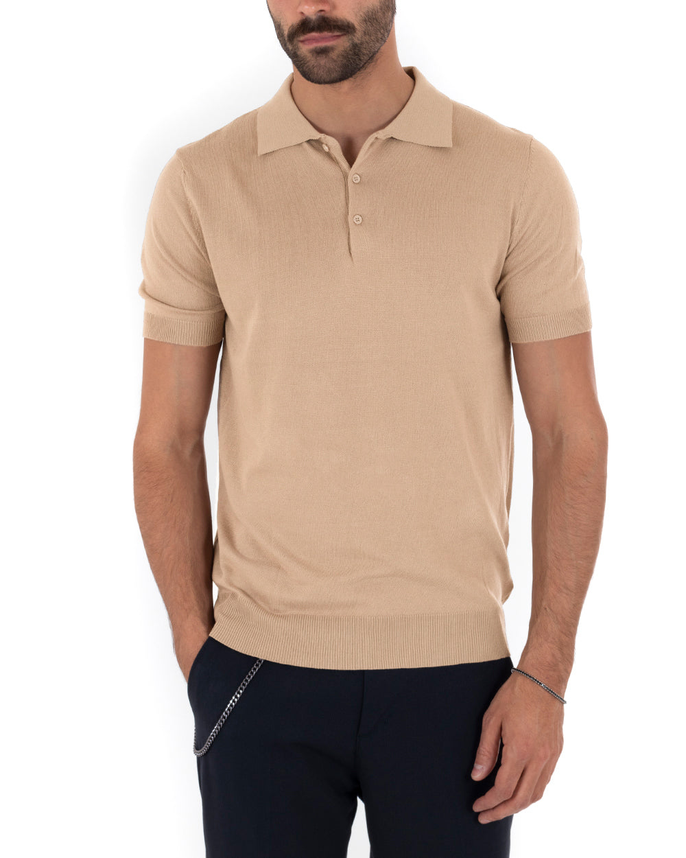Polo T-Shirt Men Short Sleeve Solid Color Beige Casual Thread GIOSAL-TS2791A